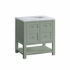 James Martin Vanities Breckenridge 30in Single Vanity, Smokey Celadon w/ 3 CM Carrara Marble Top 330-V30-SC-3CAR